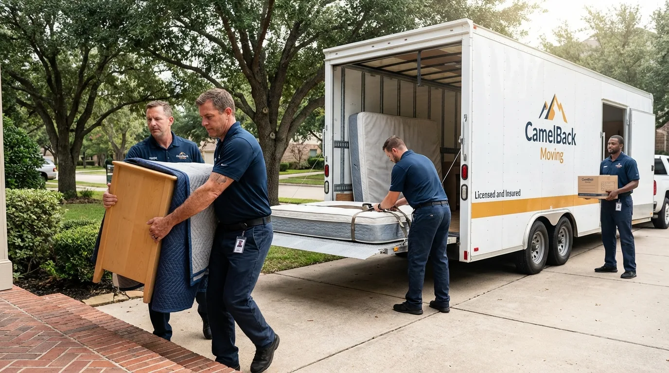 Crew loading residential truck for cross-state move from Middlebourne, WV